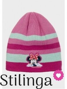 Dryžuota rožinės spalvos vaikiška kepurė Minnie Mouse 0685D123