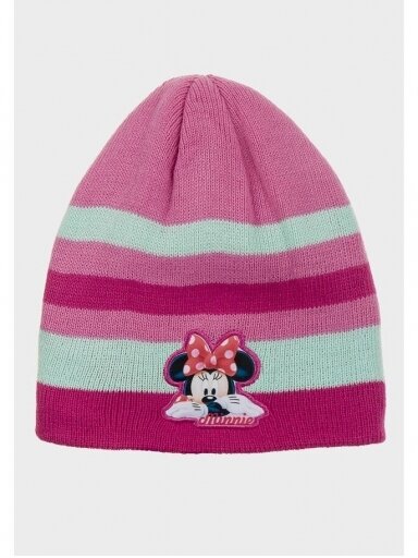 Dryžuota rožinės spalvos vaikiška kepurė Minnie Mouse 0685D123