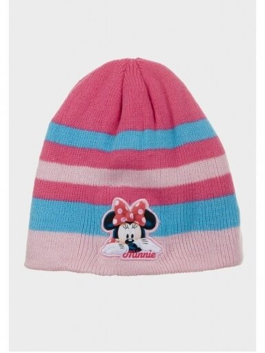 Dryžuota šviesiai rožinės spalvos vaikiška kepurė Minnie Mouse 0686D123