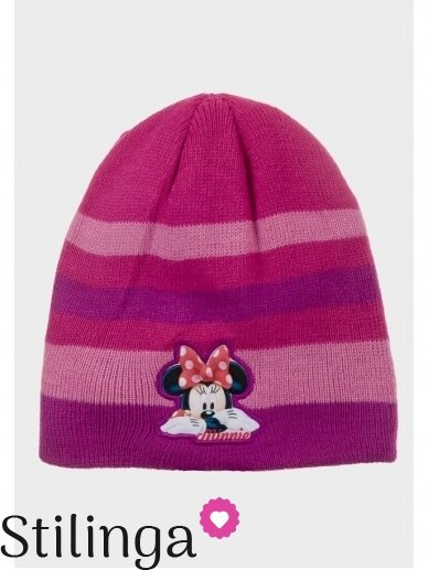Dryžuota fuksijų spalvos vaikiška kepurė Minnie Mouse 0687D123 Dryžuota fuksijų spalvos vaikiška kepurė Minnie Mouse 0687D123