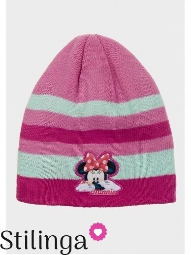 Dryžuota rožinės spalvos vaikiška kepurė Minnie Mouse 0685D123