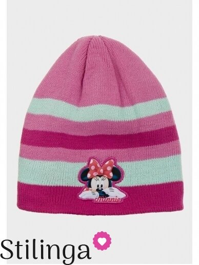 Dryžuota rožinės spalvos vaikiška kepurė Minnie Mouse 0685D123 Dryžuota rožinės spalvos vaikiška kepurė Minnie Mouse 0685D123