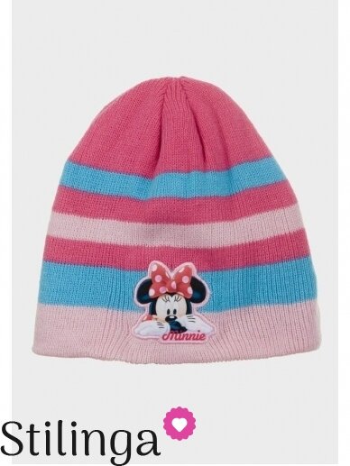 Dryžuota šviesiai rožinės spalvos vaikiška kepurė Minnie Mouse 0686D123