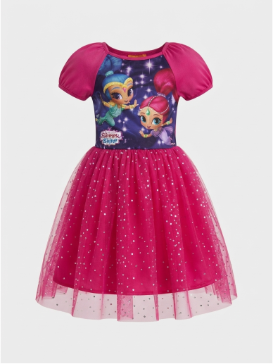 Fuksijų spalvos suknelė su tiuliu Shimmer and Shine Fuksijų spalvos suknelė su tiuliu Shimmer and Shine