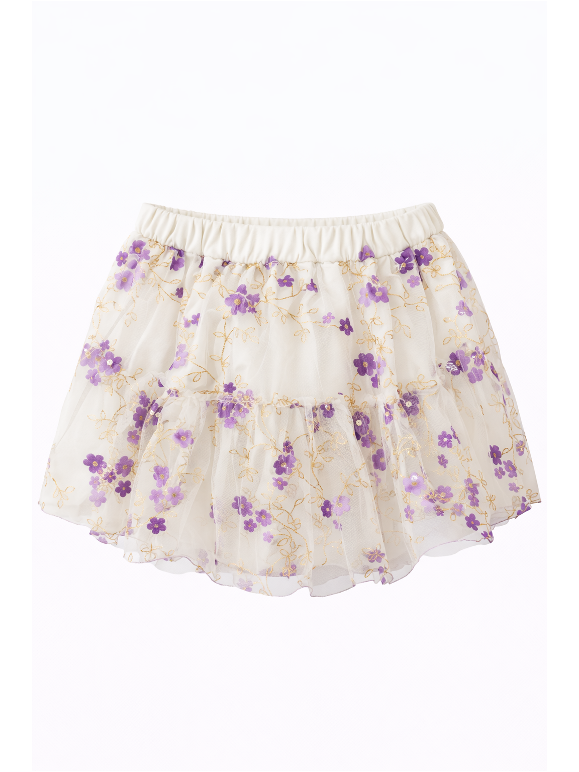 Mayoral baltas tiulio mini sijonas su violetinėmis gėlėmis 4901D258 1 Mayoral baltas tiulio mini sijonas su violetinėmis gėlėmis 4901D258 1