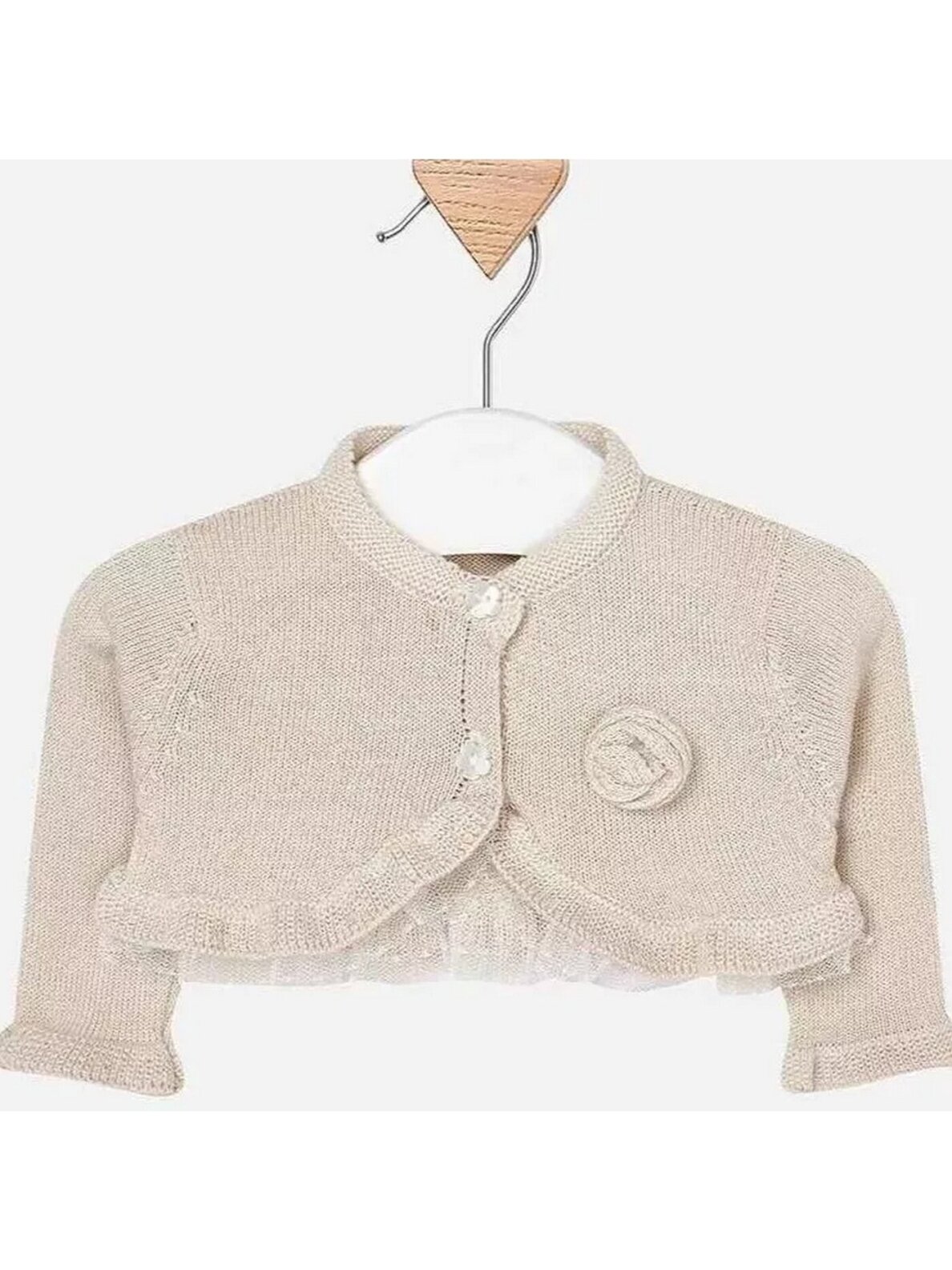 Mayoral smėlio spalvos bolero su megzta gėle 4893D245 Mayoral smėlio spalvos bolero su megzta gėle 4893D245