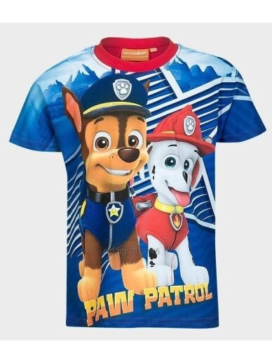Mėlyni „Paw Patrol“ marškinėliai su herojais Mėlyni „Paw Patrol“ marškinėliai su herojais
