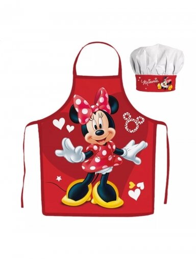 Minnie Red Hearts virtuvės šefo prijuostė ir kepurė 3345D103