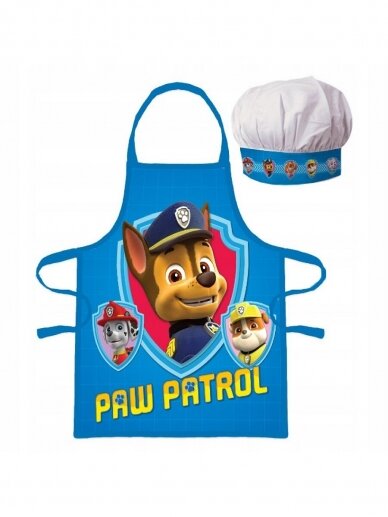 Paw Patrol mėlyna virtuvės šefo prijuostė su kepure 1450D41 Paw Patrol mėlyna virtuvės šefo prijuostė su kepure 1450D41