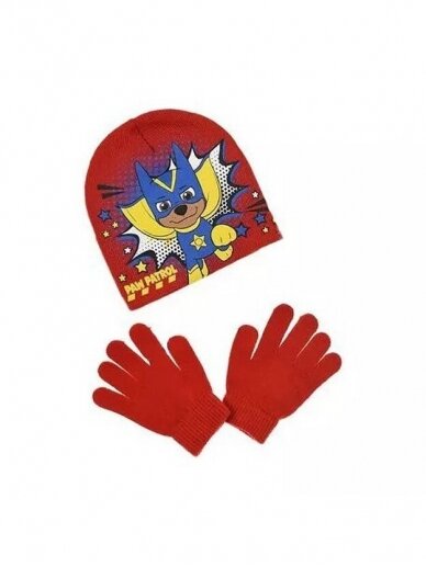 Paw Patrol raudona kepurė ir pirštinės 1501D103 Paw Patrol raudona kepurė ir pirštinės 1501D103