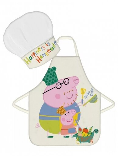 Peppa Pig Shake virtuvės šefo prijuostė ir kepurė 2725D245 Peppa Pig Shake virtuvės šefo prijuostė ir kepurė 2725D245