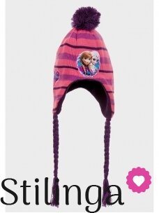 Rožinės spalvos vaikiška kepurė su pašiltinimu ir bumbulu Frozen 0666D122