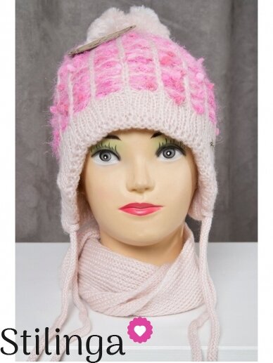 Rožinės spalvos vaikiška kepurė ir šalikas K50D130