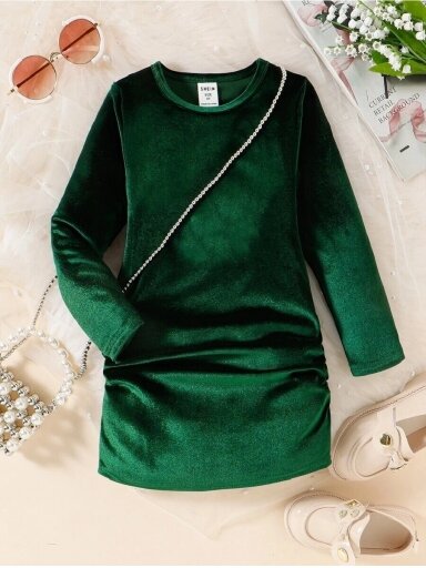 Tamsiai žalia velvetinė suknelė 2126D134
