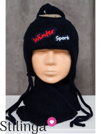 Tamsiai mėlynos spalvos kepurė ir šalikas Winter Sport K77D129