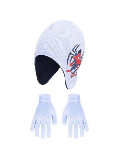 Šviesiai mėlyna  kepurė ir pirštinės Spiderman 3016D345