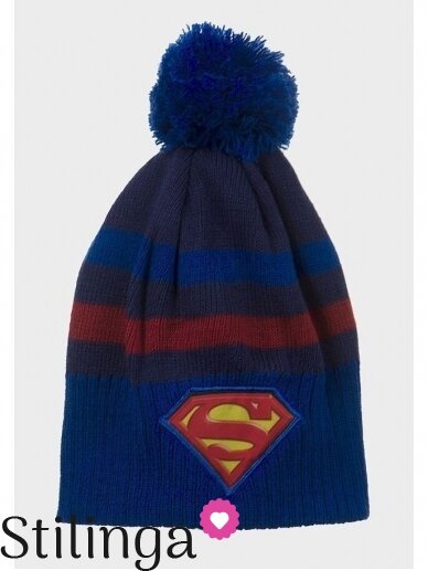 Vaikiška mėlyna kepurė su bumbulu Supermenas 0678D123
