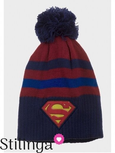 Vaikiška tamsiai mėlyna kepurė su bumbulu Supermenas 0677D123