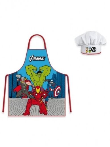 Vaikiška virtuvės šefo prijuostė su kepure Avengers Comic Style 2922D72-2 Vaikiška virtuvės šefo prijuostė su kepure Avengers Comic Style 2922D72-2