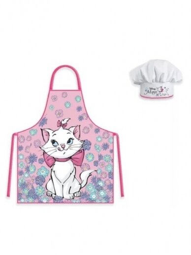 Vaikiška virtuvės šefo prijuostė su kepure Disney Marie Flower Garden Kids 2924D78 Vaikiška virtuvės šefo prijuostė su kepure Disney Marie Flower Garden Kids 2924D78