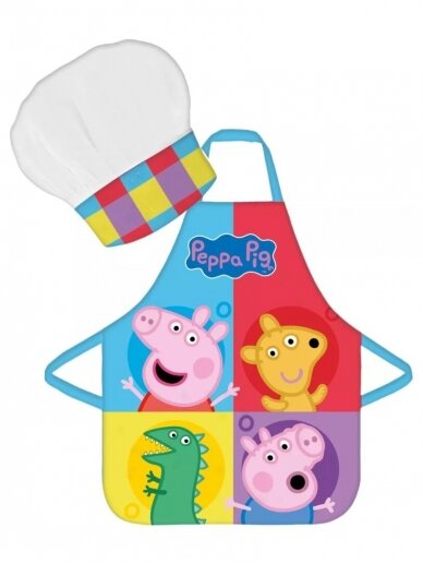 Vaikiška virtuvės šefo prijuostė su kepure Peppa Pig Team 2687D184 Vaikiška virtuvės šefo prijuostė su kepure Peppa Pig Team 2687D184